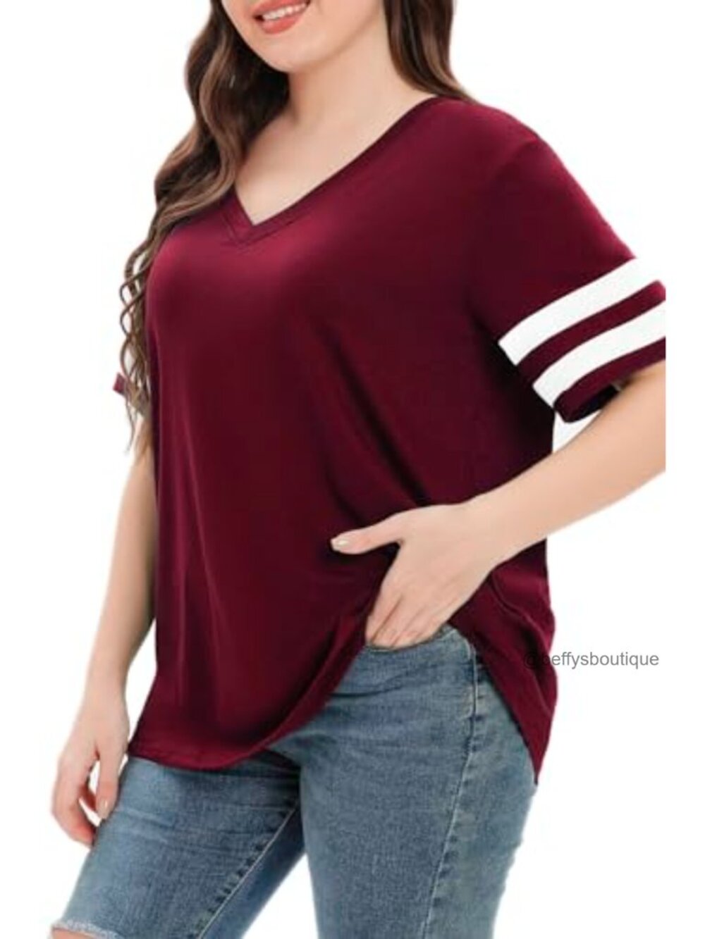 Plus Size V Neck Short Sleeve Loose Tunic Top
